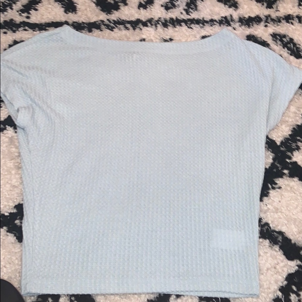 Light blue off the shoulders top.